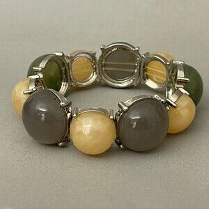 Silver-tone Cream Green Purple Fashion Stretch Bracelet